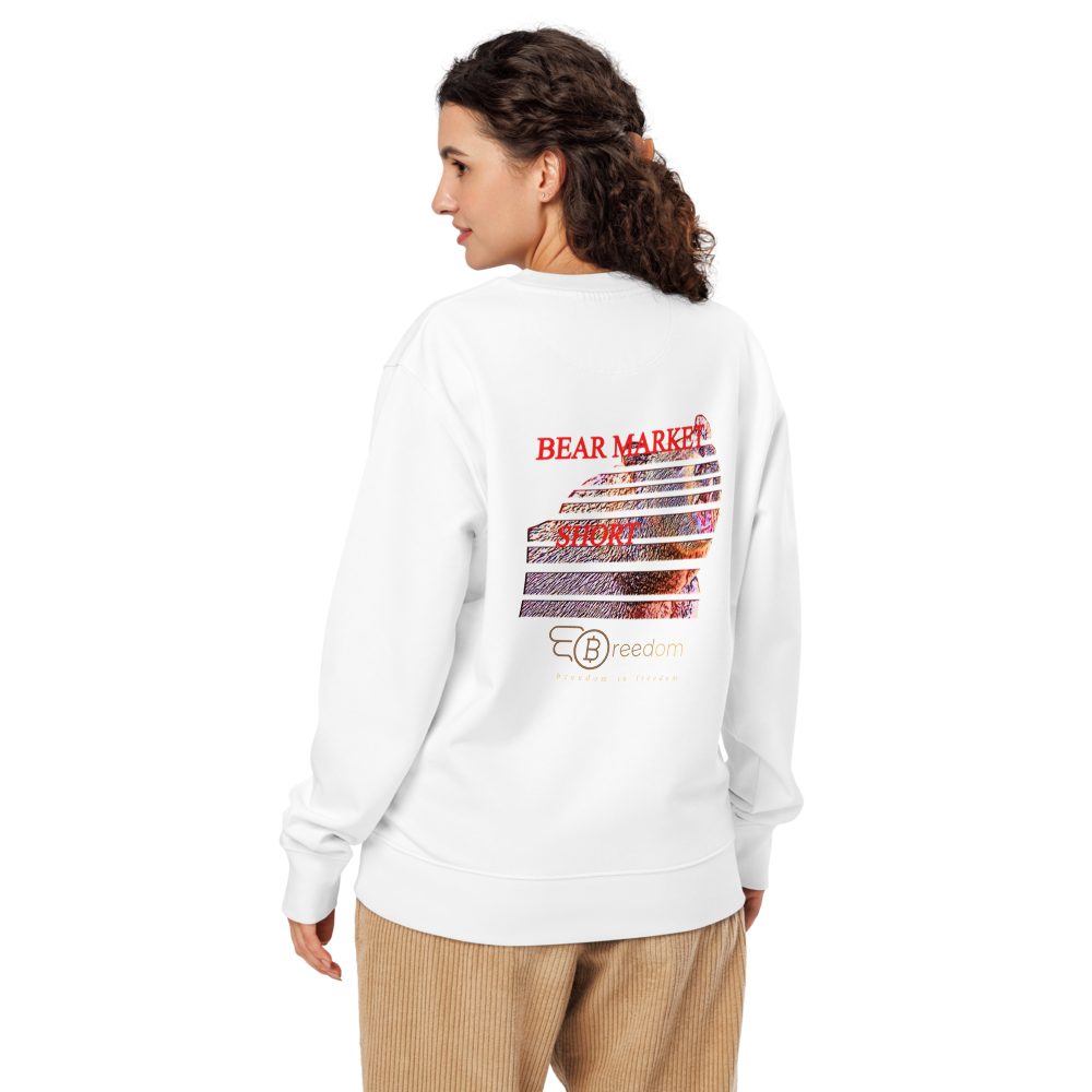 Sudadera Organica Unisex Blanca "Bear Market Short" - Estilo Urbano y Cripto